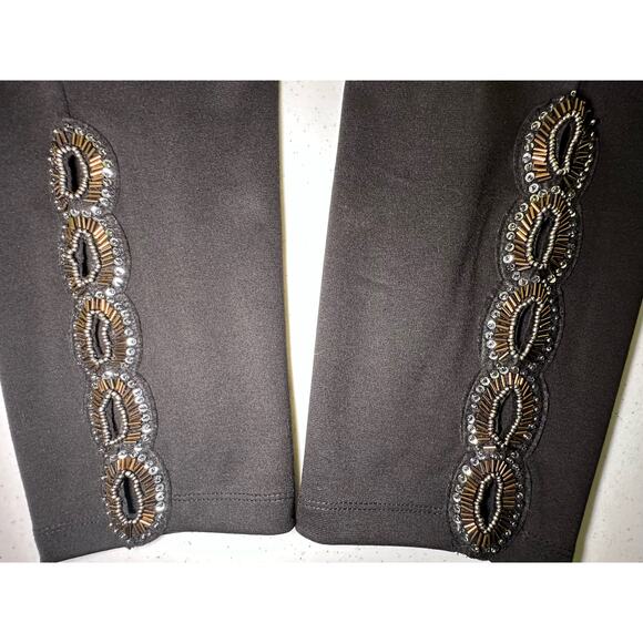 Roamans Womens Black Pants Sz 26W (39x28) Bead Embellished Pull On Elastic Waist - Picture 12 of 12